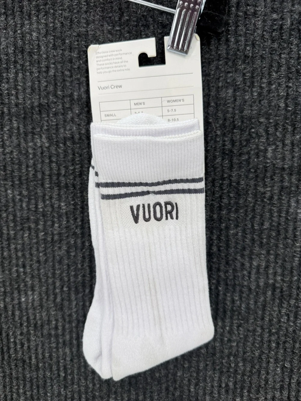 NWT Vuori Crew Sock 2.0 White & Gray Size Medium &‎ Large